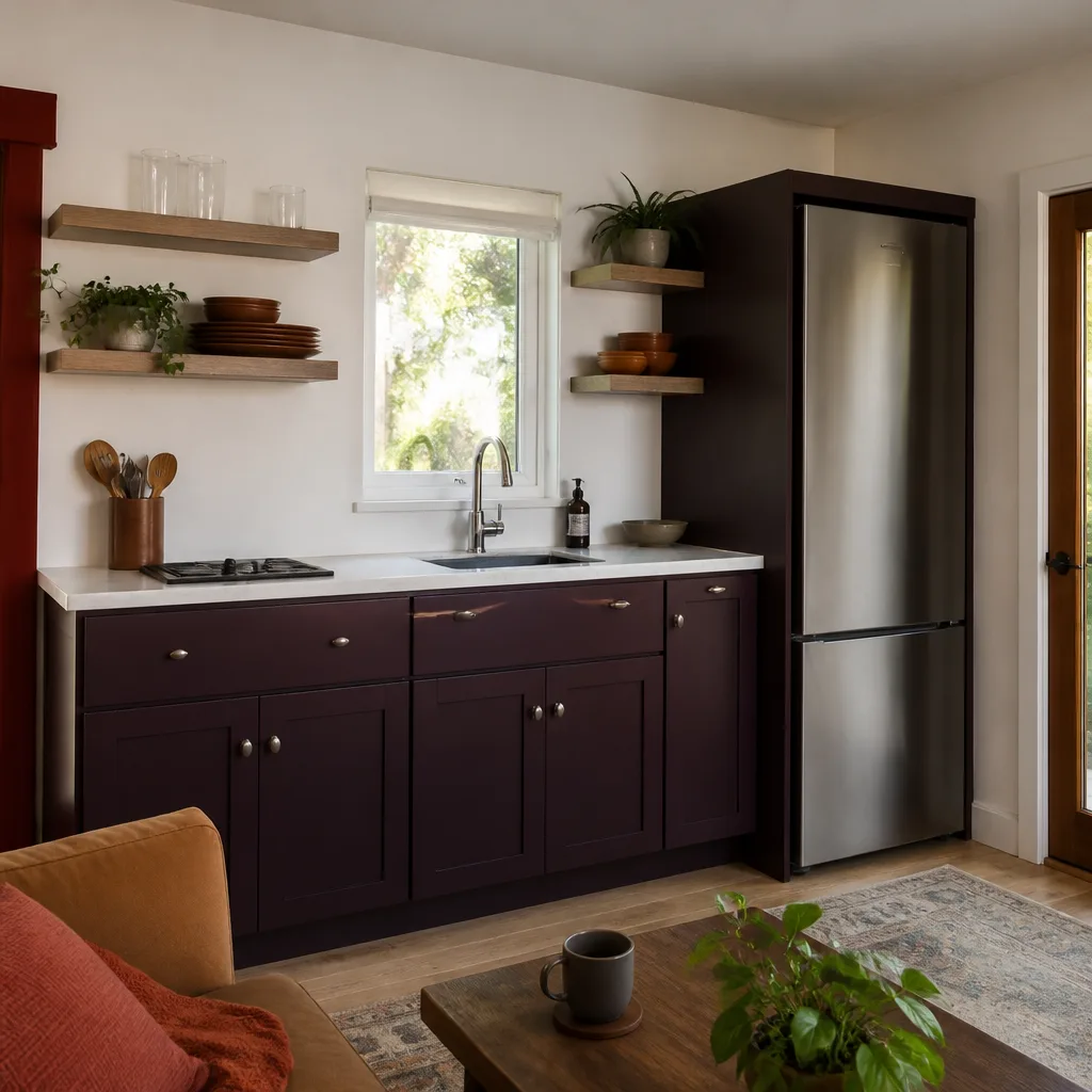A compact kitchen inside a new ADU