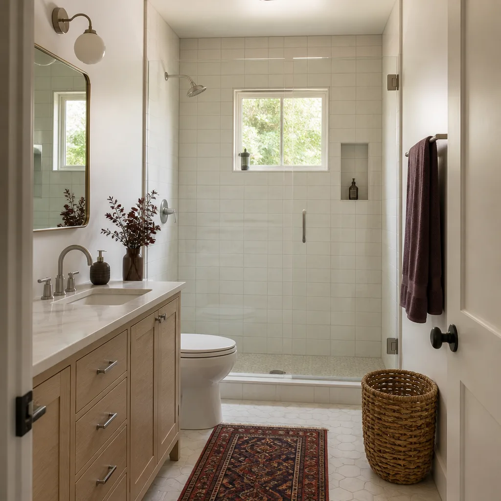 A new bathroom inside a converted garage